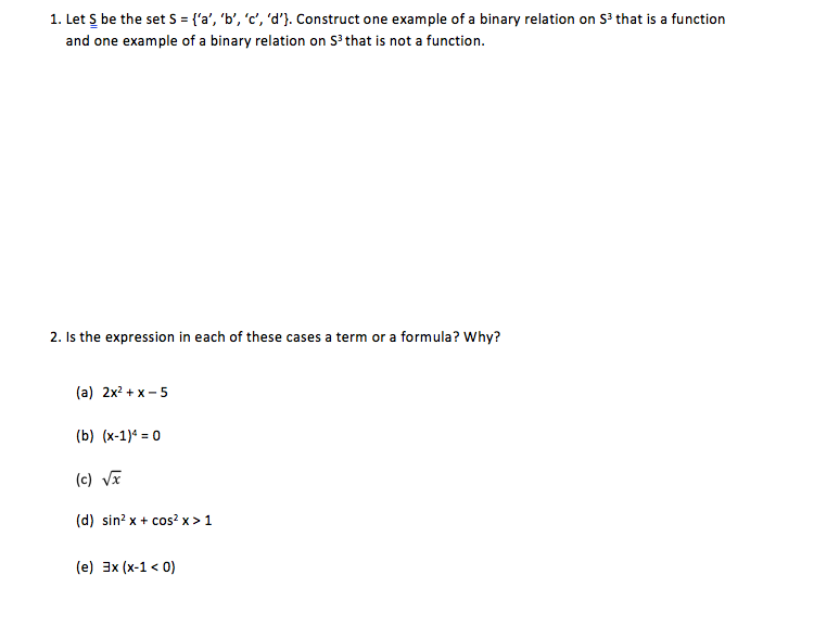 Solved 1. Let S Be The Set S = {'a','b','c','d'). Construct | Chegg.com