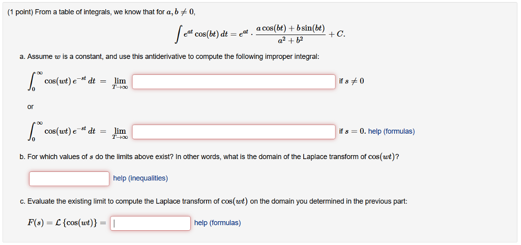 Solved (1 Point) From A Table Of Integrals, We Know That For | Chegg.com