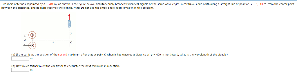 Solved Two radio antennas separated by d = 281 m, as shown | Chegg.com