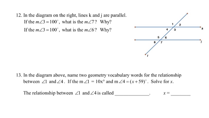 Solved In the diagram on the right, lines k and j are | Chegg.com