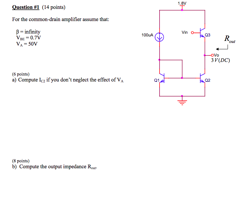 Solved 1.8V Question #1 ( 14 points) For the cmmondrain | Chegg.com