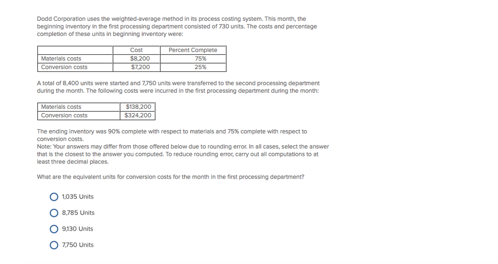 Solved Dodd Corporation uses the weighted-average method in | Chegg.com