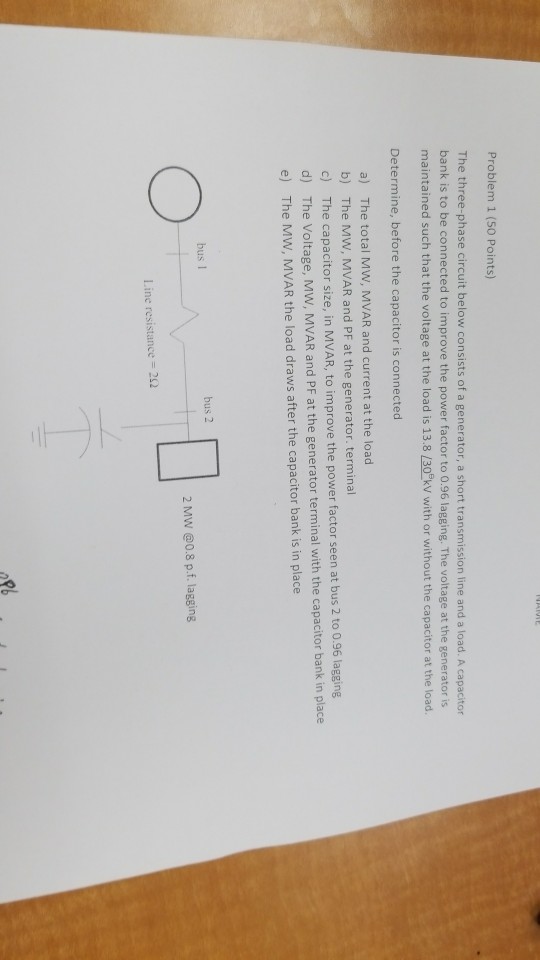 Solved Problem 1 (50 Points) The three-phase circuit below | Chegg.com