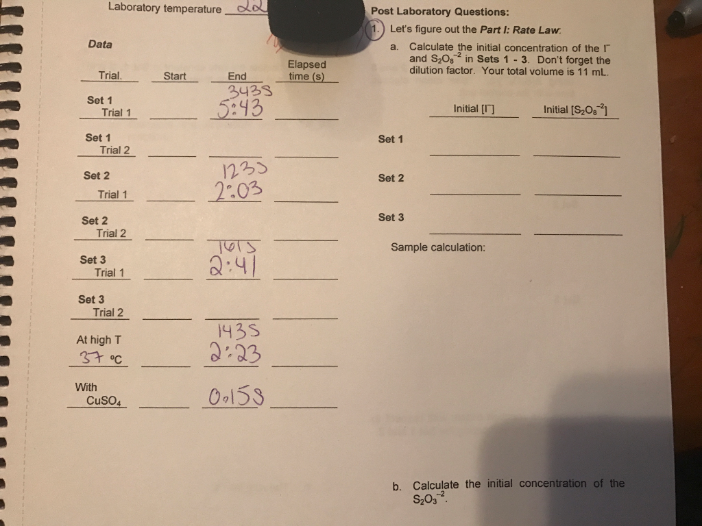 Iodine Clock Reaction Lab. The time shows how long