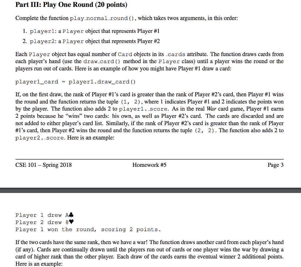 Part III: Play One Round (20 points) Complete the | Chegg.com