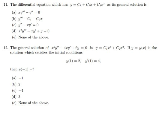 Solved The differential equation which has y = C_1 + C_2 x + | Chegg.com