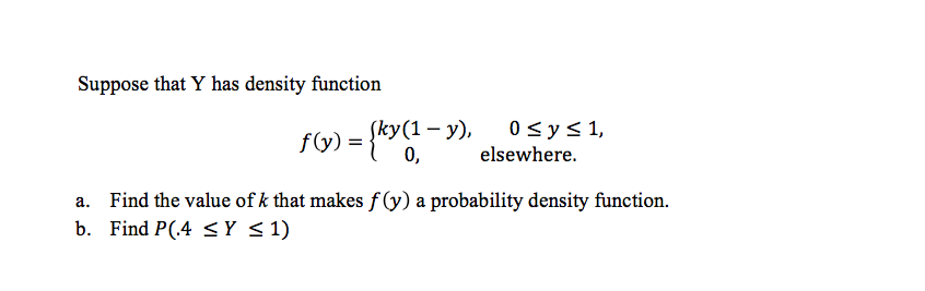 Solved Suppose That Y Has Density Function Fy Ky1 7433