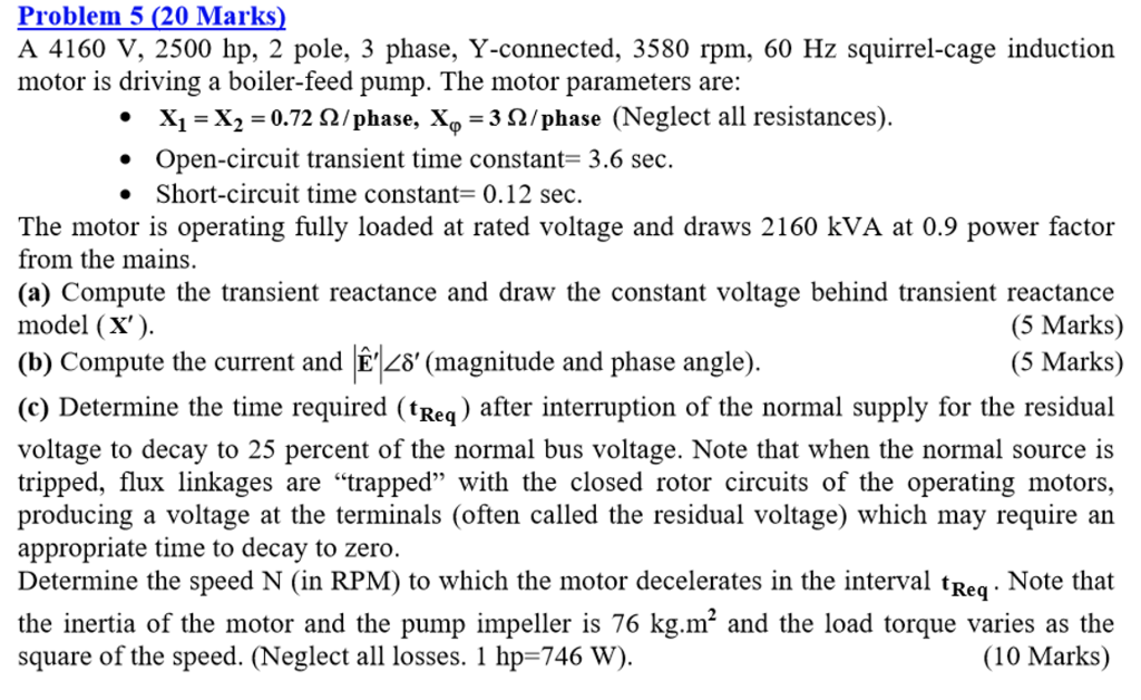 Problem 5 (20 Marks A 4160 V, 2500 hp, 2 pole, 3
