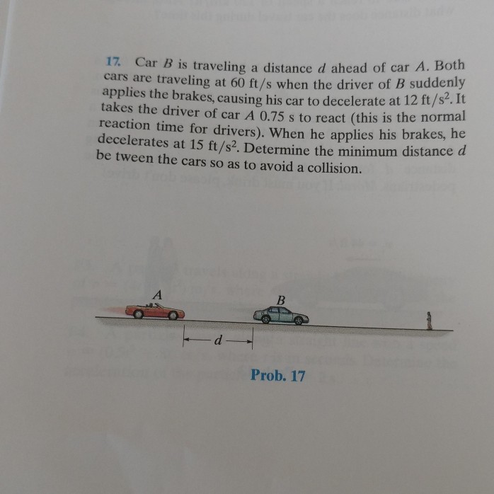 Solved 17 Car B is traveling a distance d ahead of car A. | Chegg.com