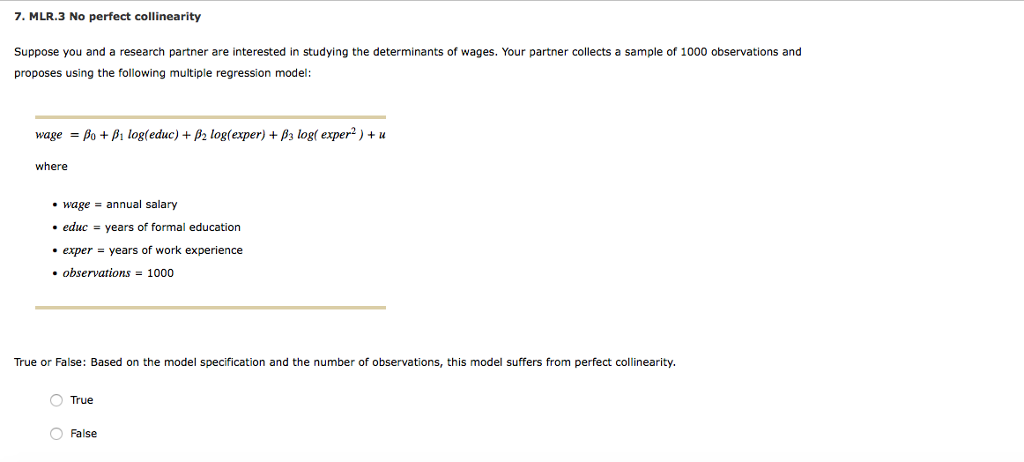Solved 7. MLR.3 No perfect collinearity Suppose you and a | Chegg.com
