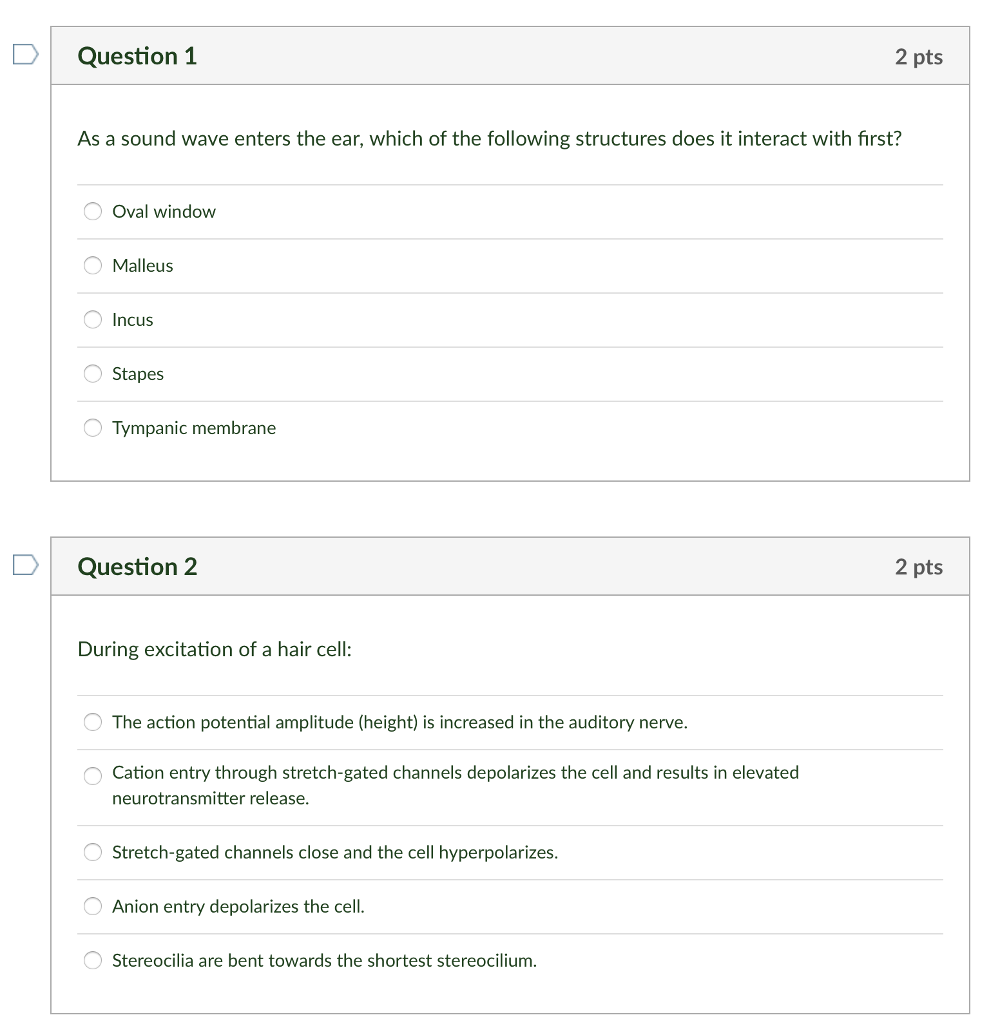 Solved DQuestion 1 2 pts As a sound wave enters the ear, | Chegg.com