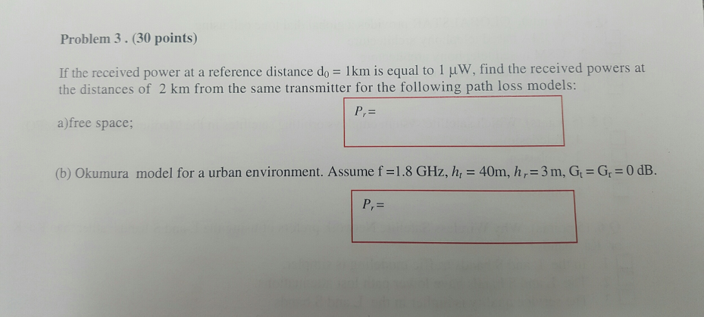 Solved If the received power at a reference distance d_o = | Chegg.com
