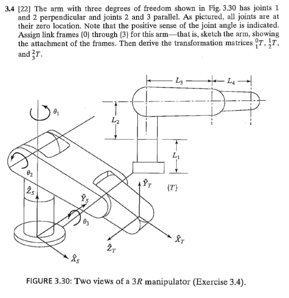 Solved 3.4 122] The arm with three degrees of freedom shown | Chegg.com