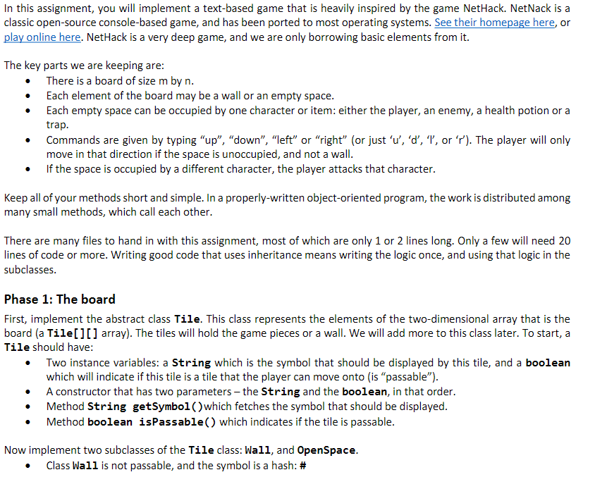 In this assignment, you will implement a text-based | Chegg.com