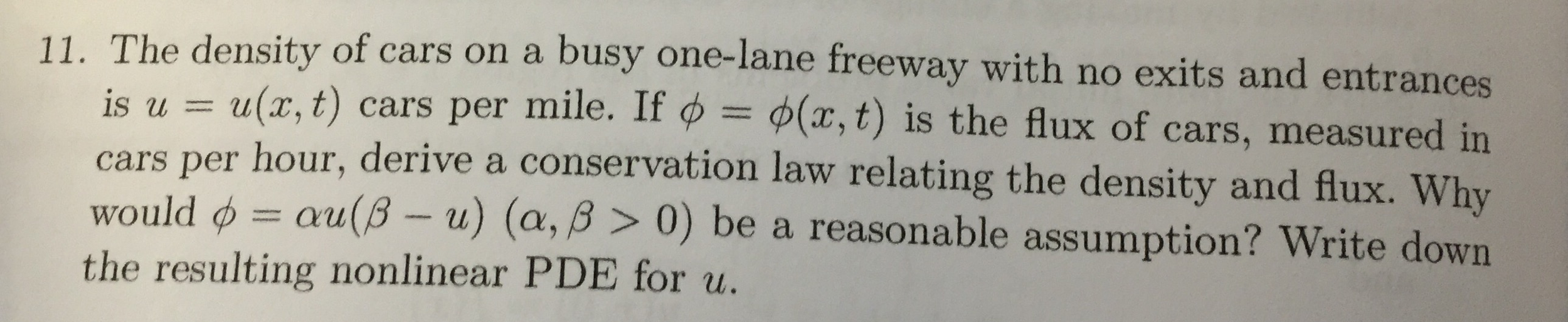 The density of cars on a busy onelane freeway with