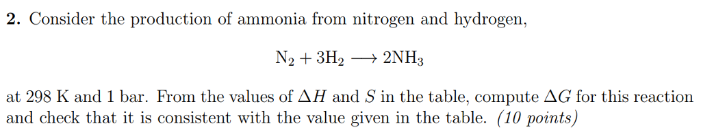 Solved 2. Consider the production of ammonia from nitrogen | Chegg.com