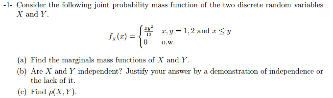 Solved 小Consider the following joint probability mass | Chegg.com