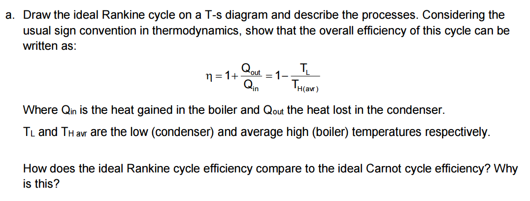 Solved a. Draw the ideal Rankine cycle on a T-s diagram and | Chegg.com