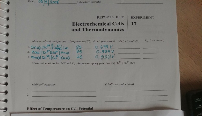 0518 | Date_- 201 REPORT SHEET EXPERIMENT | Chegg.com