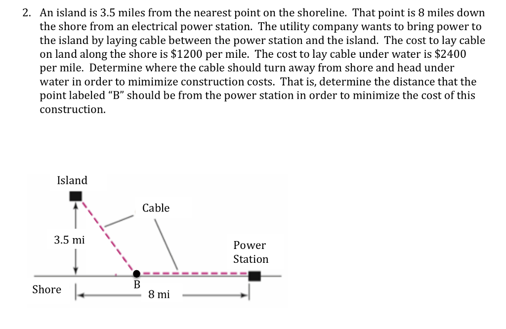 Solved 2. An island is 3.5 miles from the nearest point on