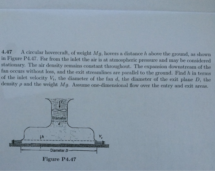 Solved 4.47 A circular hovercraft, of weight Mg, hovers a | Chegg.com