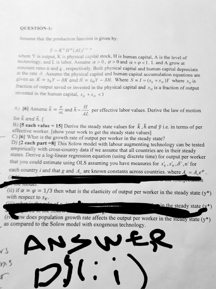 Solved QUESTION-1: Assume that the production function is | Chegg.com