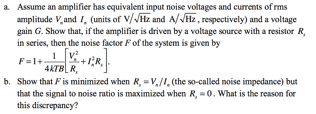 Solved a. Assume an amplifier has equivalent input noise | Chegg.com