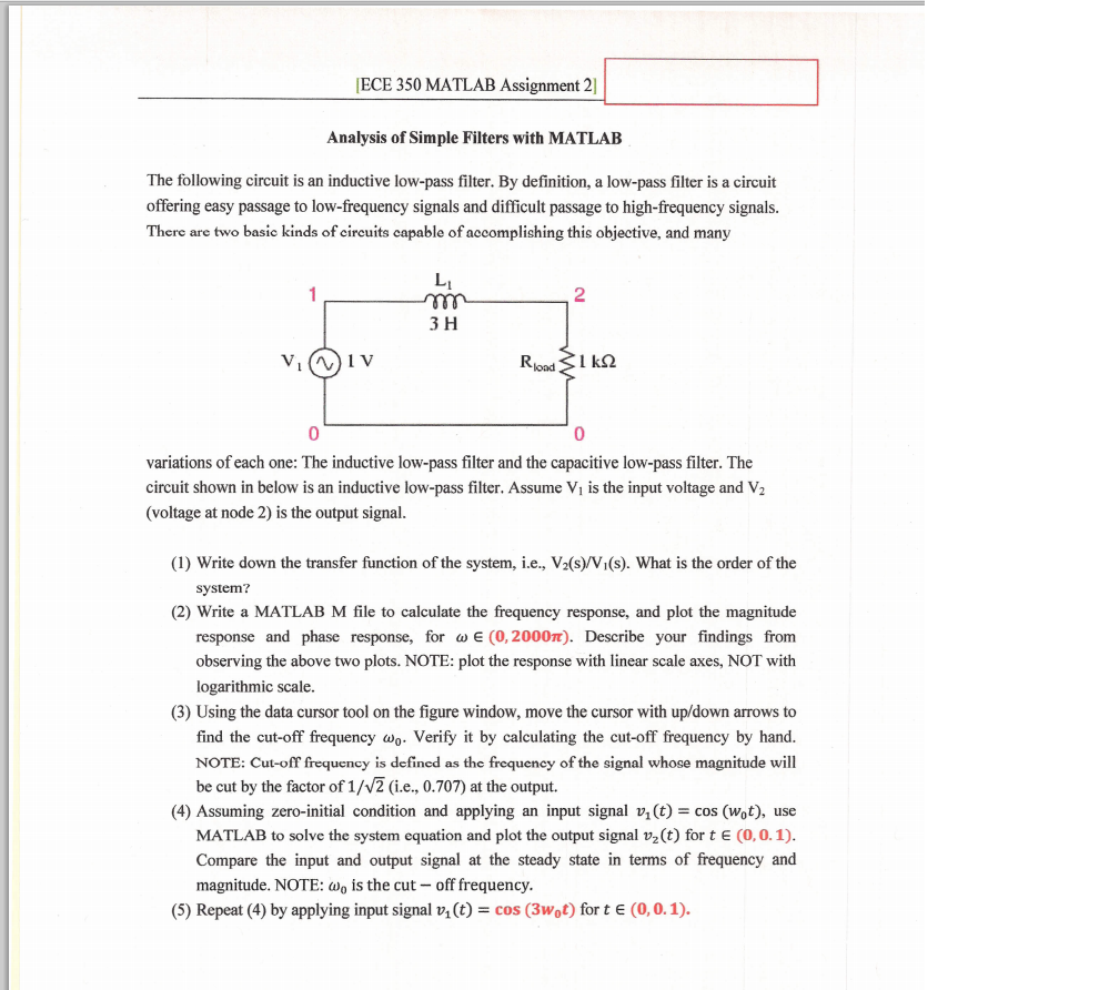 Solved The following circuit is an inductive lowpass