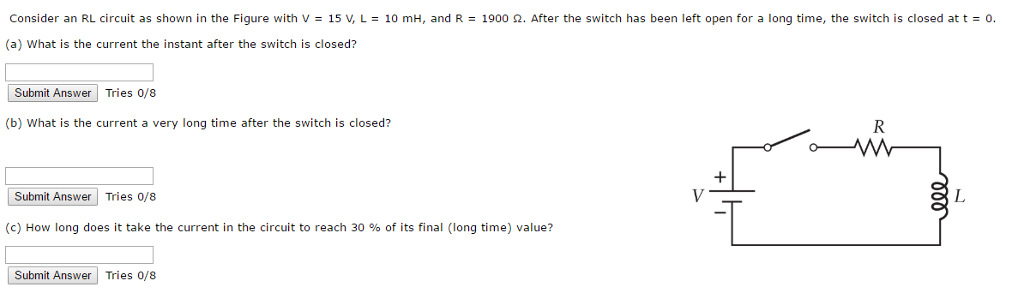 Solved Consider an RL circuit as shown in the Figure with V | Chegg.com
