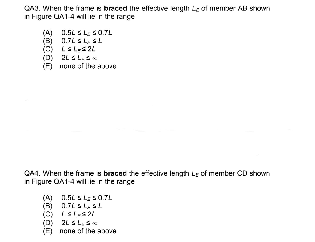 Solved Questions QA1-4 refer to the rigid-jointed frame ABCD | Chegg.com