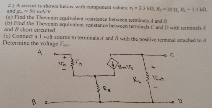 Solved A circuit is shown below with component values: rpi = | Chegg.com