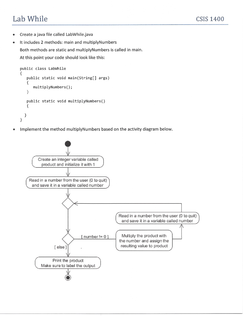 Solved Lab While CSIS 1400 Create a java file called | Chegg.com