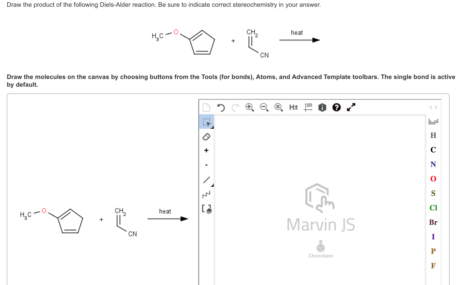 Draw the product of the following DielsAlder