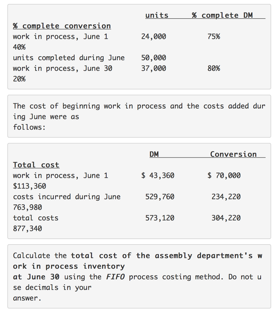 Solved The cost of beginning work in process and the costs