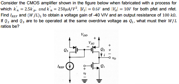 Solved Consider the CMOS amplifier shown in the figure below | Chegg.com