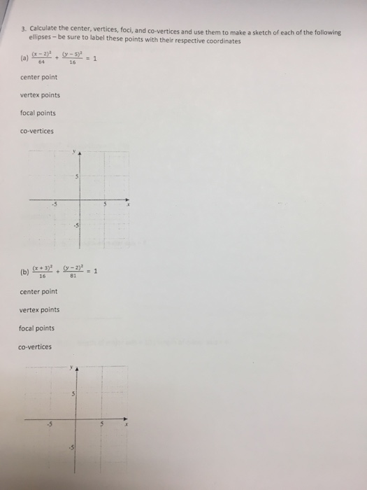 Solved Calculate the center, vertices, foci, and co-vertices | Chegg.com