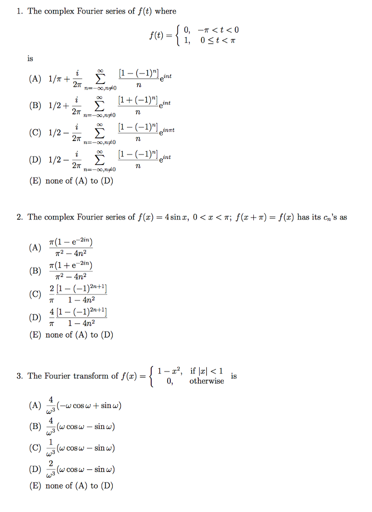 Solved 1. The complex Fourier series of f(t) where 0, -π