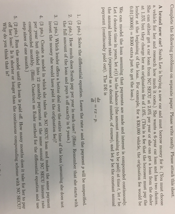 Solved Complete the following problems on separate paper. | Chegg.com