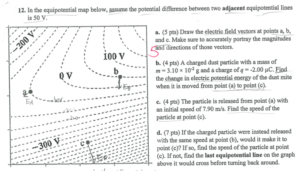 Solved In The Equipotential Map Below Assume The Potential 5338