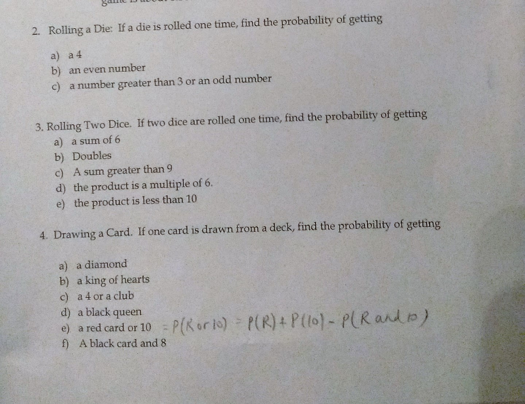 Solved 2. Rolling a Die If a die is rolled one time, find