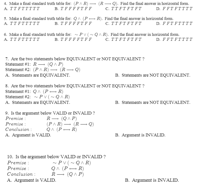 Solved Make a final standard truth table for: (P^R) | Chegg.com