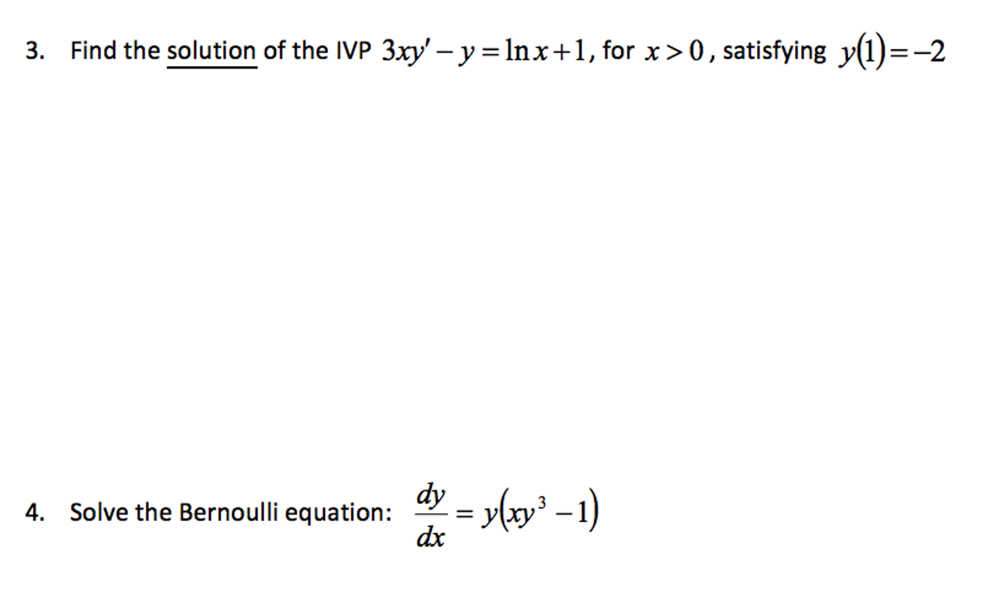 Solved Find The Solution Of The Ivp 3xy Y In X 1 For 8028