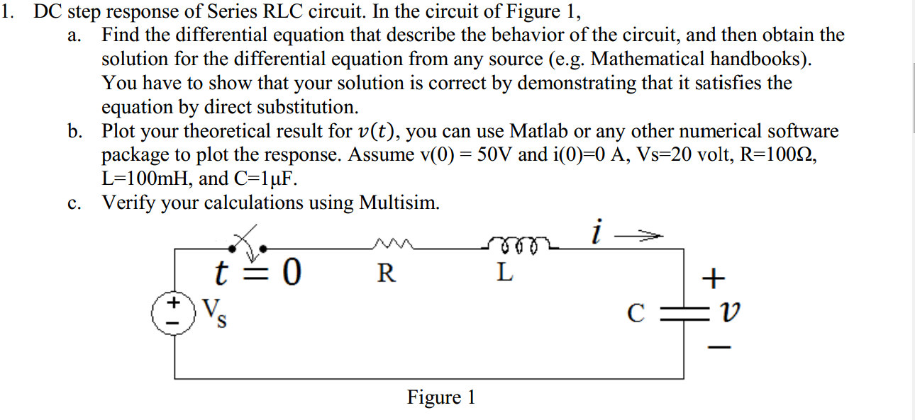 Solved 1 Dc Step Response Of Series Rlc Circuit In The