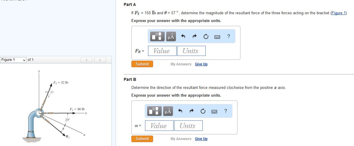 Solved If F2 = 150 lb and theta = 57 degree determine the | Chegg.com