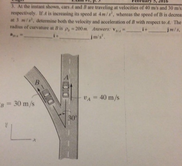 Solved At the instant shown, cars A and B are traveling at | Chegg.com