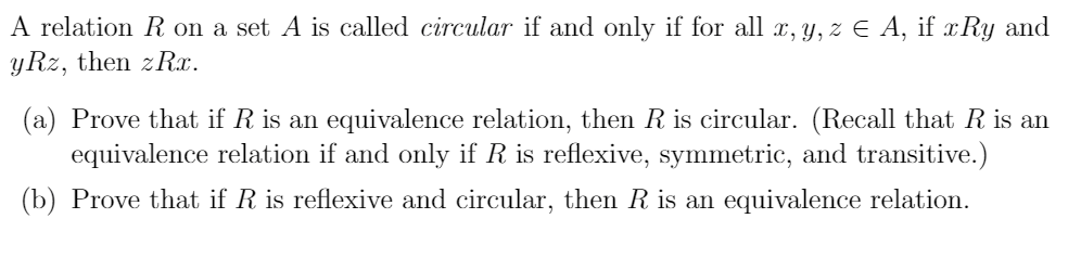 Circular Relation Math Solved A relation R on a set A is called circular if and | Chegg.com
