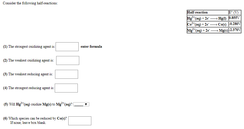 Solved: Consider The Following Half-reactions: Half-reacti... | Chegg.com