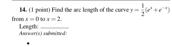 Solved Find the arc length of the curve y = 1/2 (e^x + e^-x) | Chegg.com