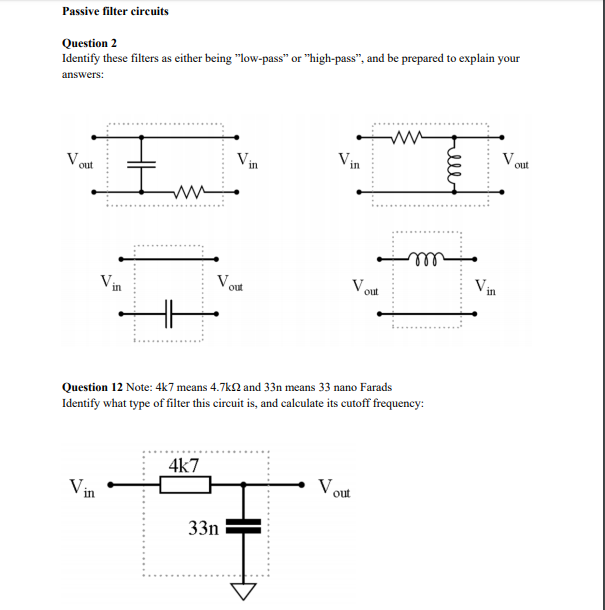 Solved Passive filter circuits Question2 Identify these