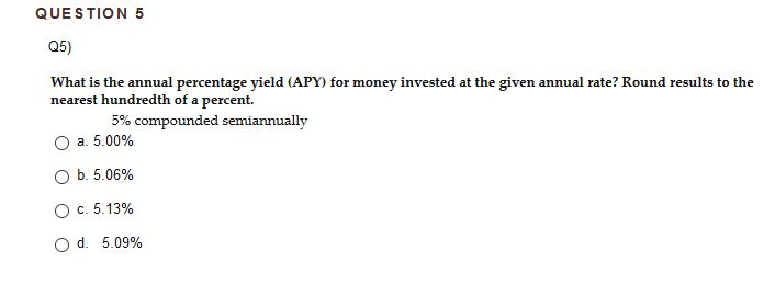 Solved What Is The Annual Percentage Yield (APY) For Money | Chegg.com